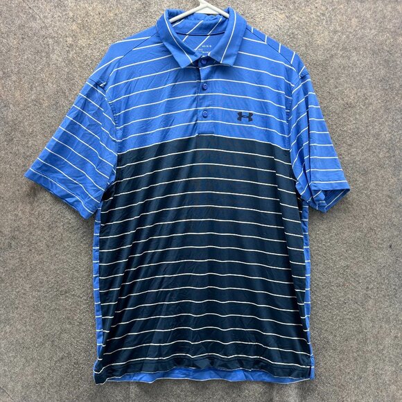 Under Armour Polo Shirt Mens Large Blue Heatgear Loose Fit Preppy Dress UA - Picture 1 of 11